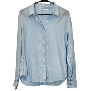 Tommy Hilfiger Classic Light Blue Linen Long Sleeve Button Up Shirt Sz 12 Casual